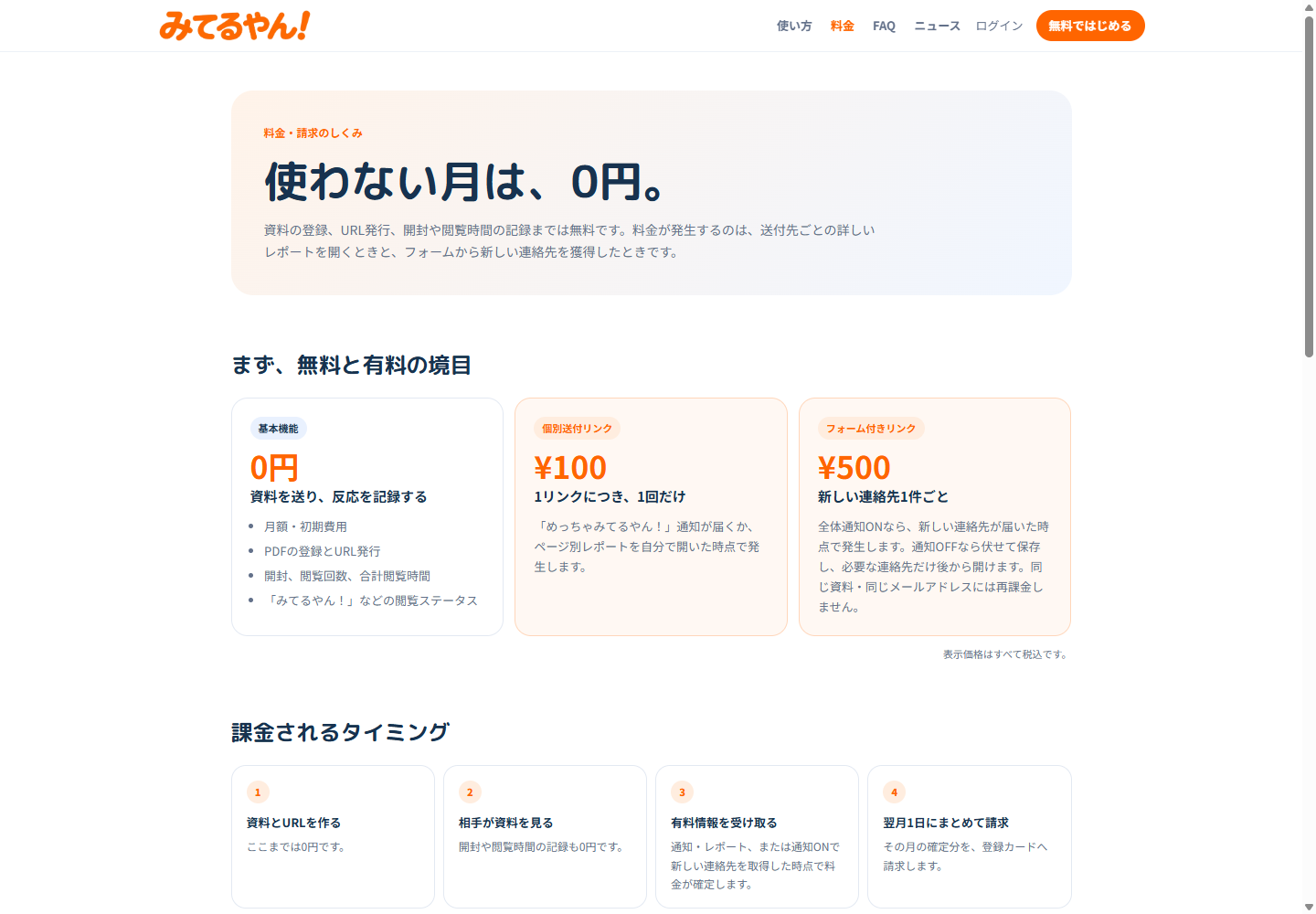 みてるやん！の料金ページ